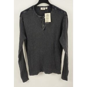 New HEDGE Vintage Navy Acid Wash Textured Long Sleeve Henley Shirt Men's 2XL